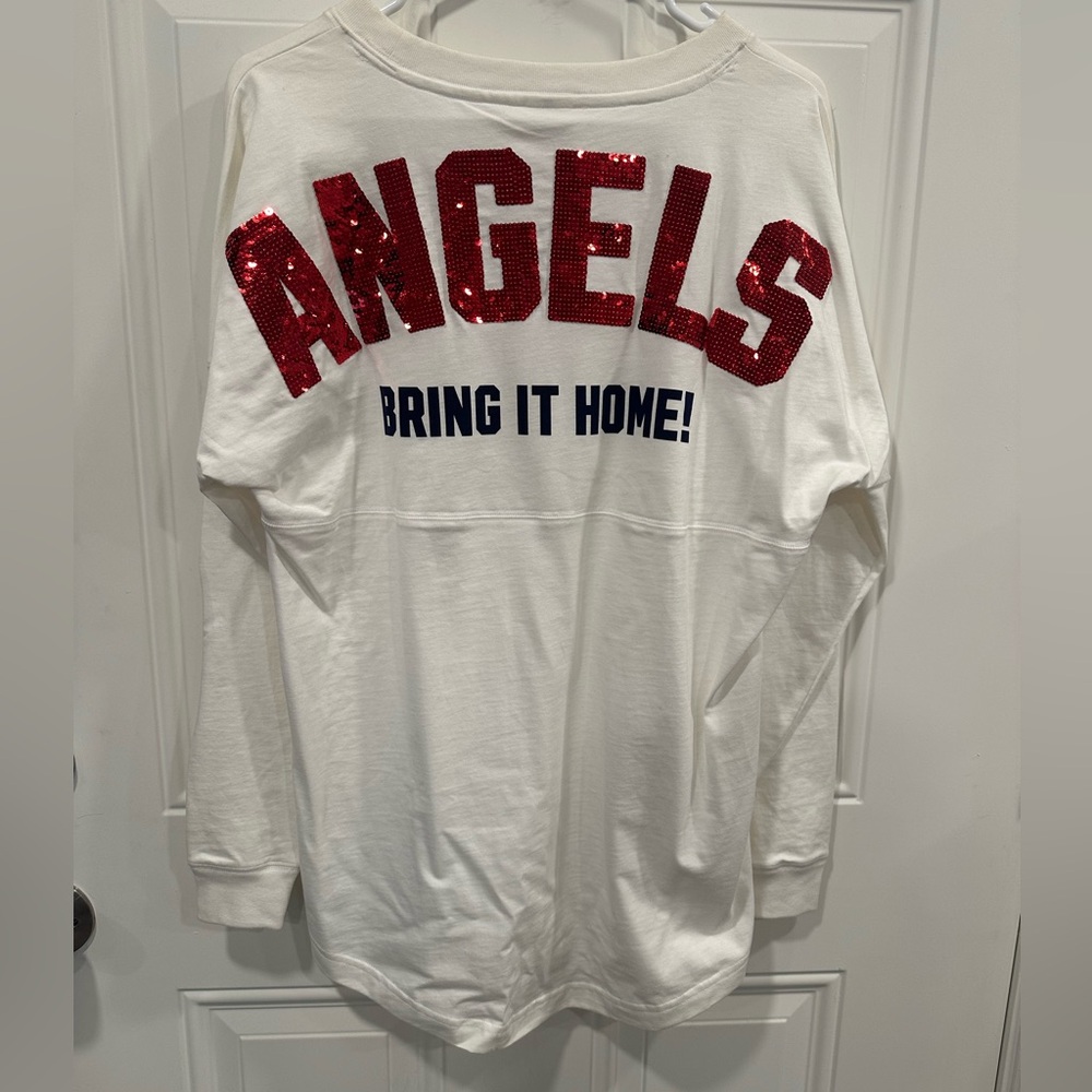 NWT mlb victoria secret pink Anaheim LA White Angels Sequin Long Sleeve sweater
